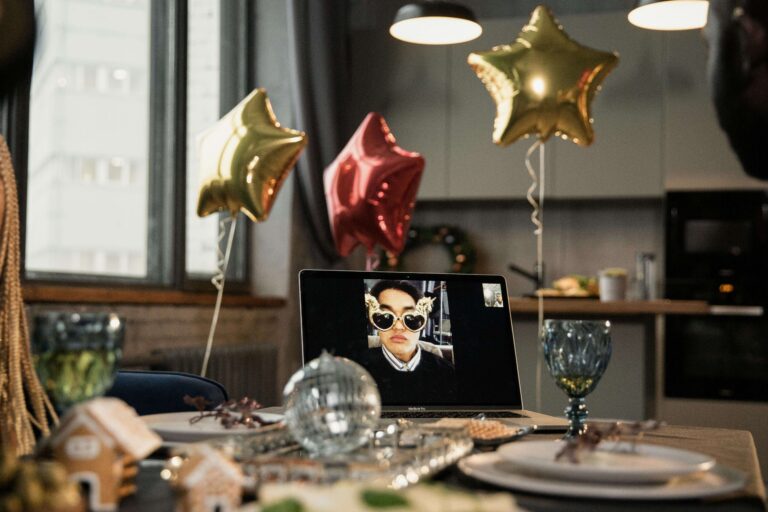 Celebration table set for a virtual date